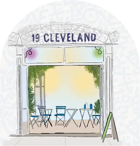 a drawing of a restaurant with a sign that says cleveland
